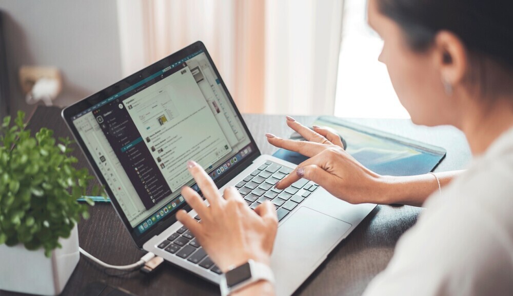Doing business on a laptop