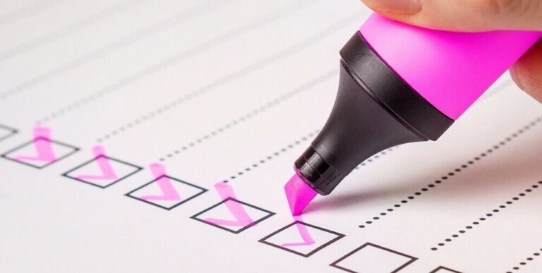 Starter checklist with pink highlighter